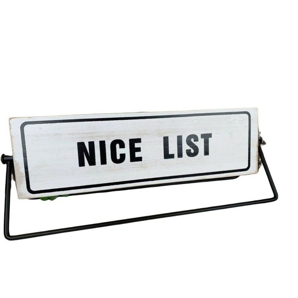 Naughty Nice List Reversible Flipped Scripted Christmas Tier Tabletop Sign Decor